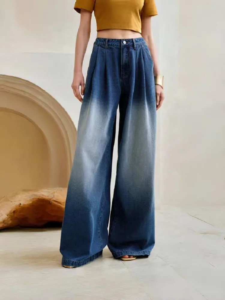 

Ladies' Plus Size Pleated Vintage Wide Leg Jeans