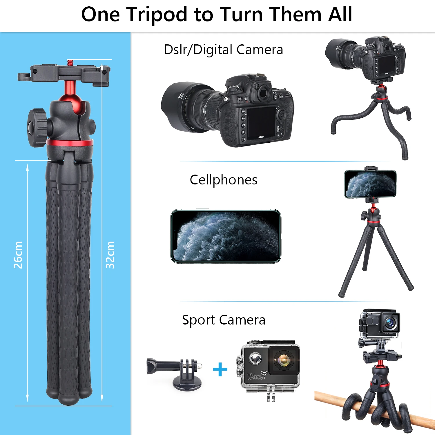 Flexible Octopus Tripod Minitripod for iPhone Samsung Xiaomi Huawei Mobil Smartphone DSLR Camera Gopro Tripod Phone Stabilizer