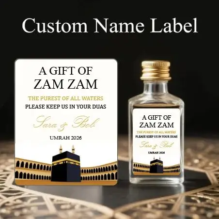 

Custom Zam Zam Water Bottle Sticker Personalized Name Text Print Muslim Wedding Decoration Islamic Guest Gift Hajj Umrah Label