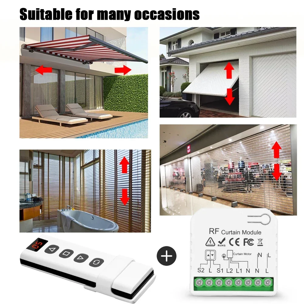 433MHz Vorhangsc halter elektrisches Rollladen modul 110V 220V 16a mit 5-Kanal-Fernbedienung für Garagentor mit elektrischem Blind motor