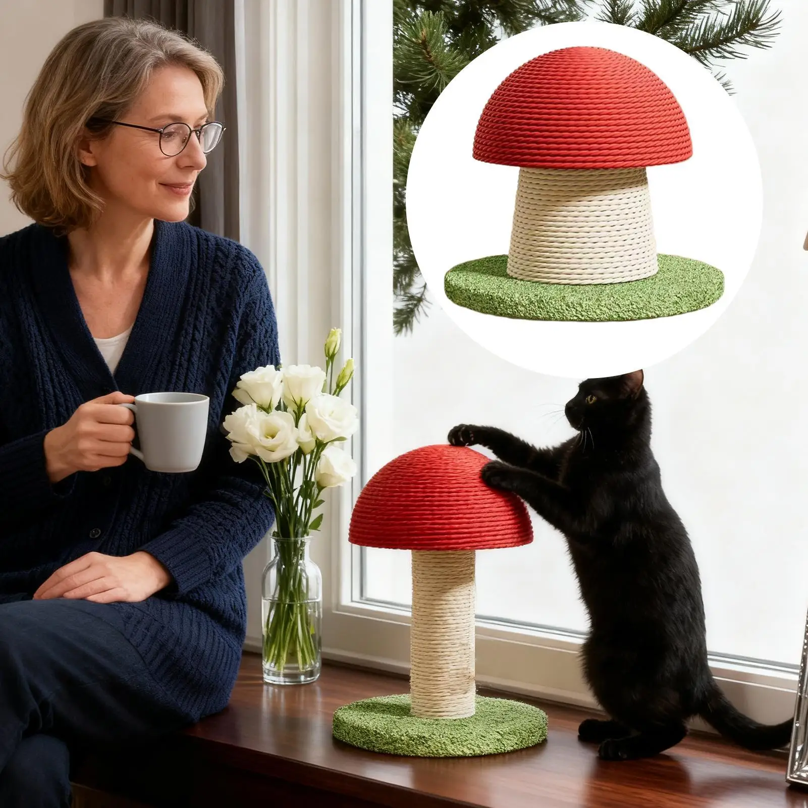 Kratzbaum Sisal Pilz Moderner hoher Kratzbaum für Katzen für Kätzchenübungen Mental Stimulation Körperliche Bewegung