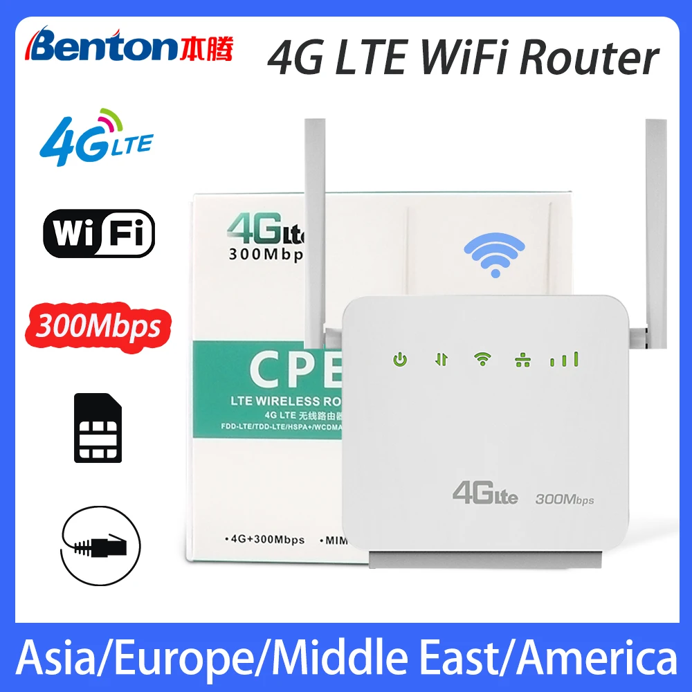 

Benton Unlock 4G Wireless Wifi Router 4 External Dual Antenna CPE Networking Modem With Sim Card Unlimited Home Lte Repeater