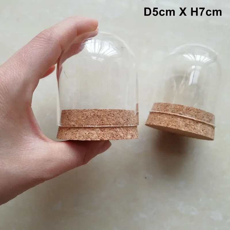 60pcs 5x7cm Clear Glass Dome Cover For Flower Succulent Plants Vase With Wood Cork Table Decor Dry Flower Decor