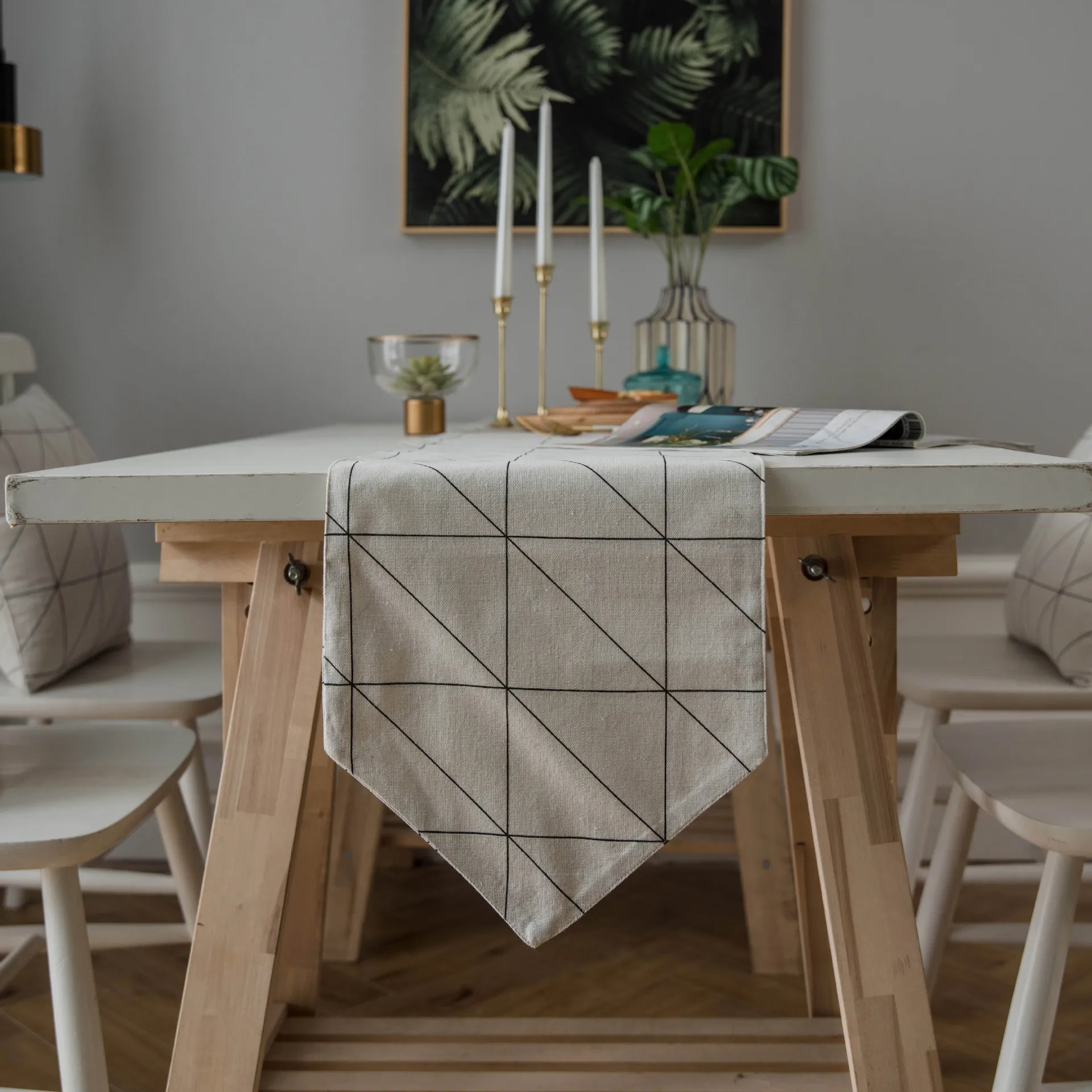 พิมพ์ตารางธงเรขาคณิต Checkerboard สีดําและสีขาว Double-Layer CRAFT ชาตารางประเทศผ้าตกแต่ง