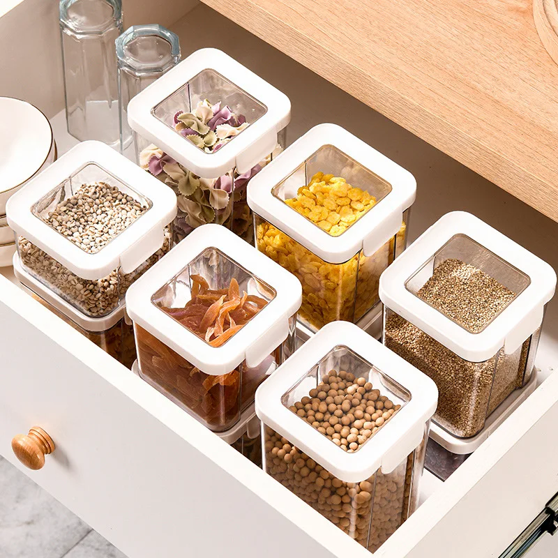 Transparent Spices Storage Jar Hermetic Candy Cookie Preservation Box Kitchen Coffee Beans Cereal Rice Dispenser Organizers