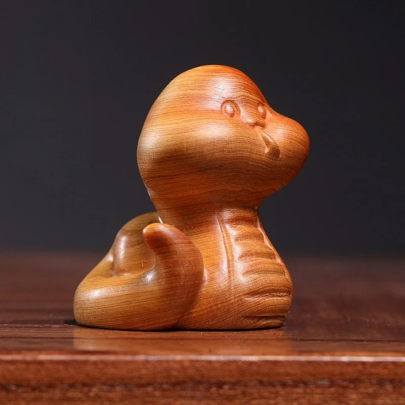 

2025 New Wooden Carving Figures Mini Snake Cute Zodiac Snake Handle Piece Statue Animal Desk Decoration Home Accessories