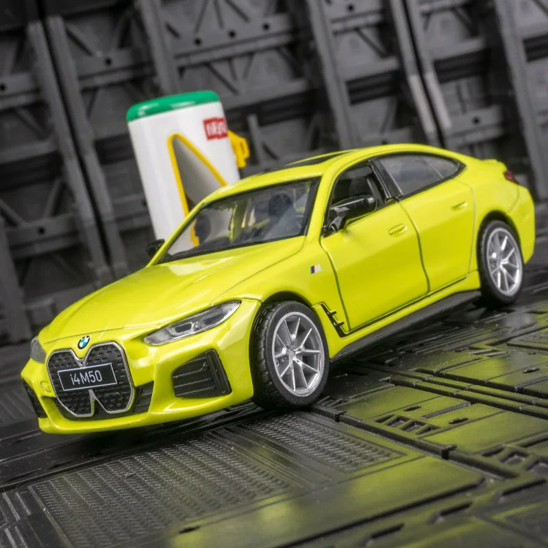 1:34 BMW i4 M50 nova liga de energia modelo de carro ornamentos coleção crianças carro pull-back 2 portas podem ser abertas acabamento fino