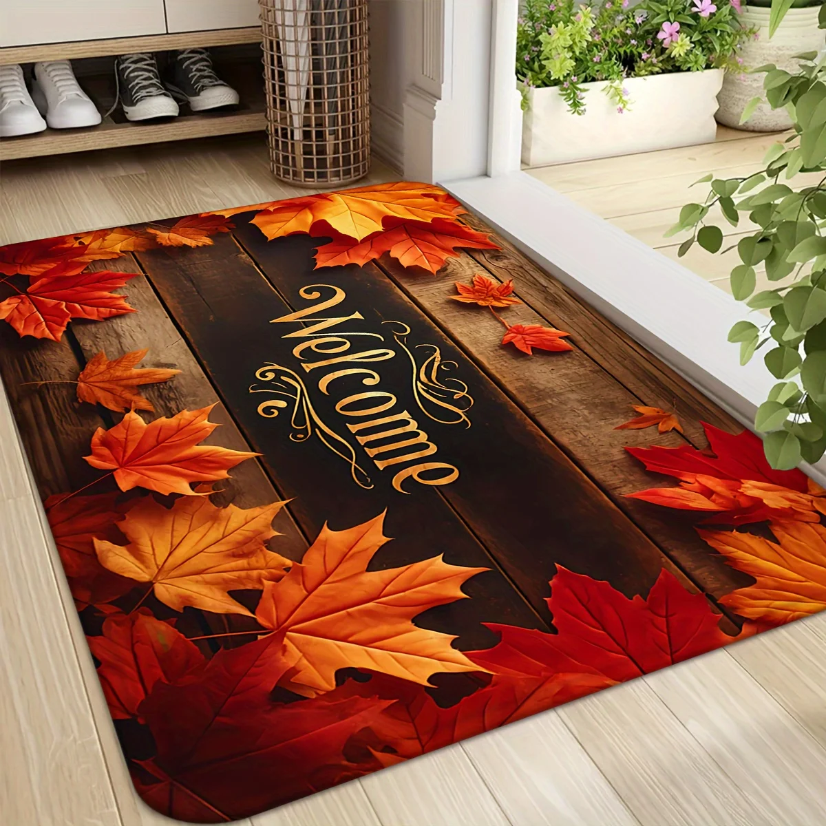 Autumn Maple Leaves Welcome Doormat Home Decor Living Room Bedroom Kitchen Laundry Entrance Non-slip Rug Thanksgiving Decoration