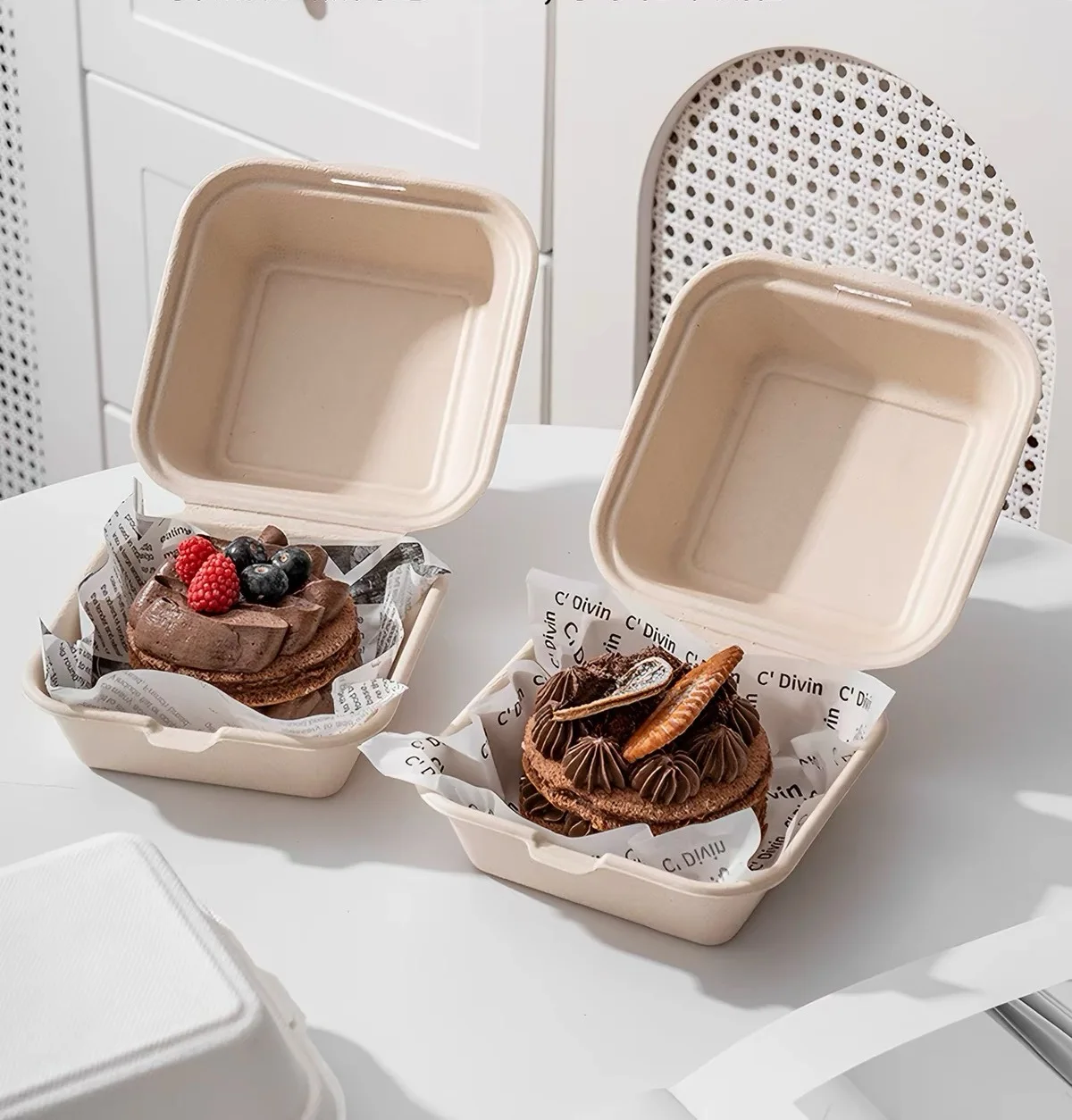 Tiramisu Box, Popular Online, 4-in-1 Small Mousse Takeaway Box, Picnic Lunch Box, Pulp Bento Cake Packaging Box, Pulp Biodegradable Hamburger Box, Disposable Popular Bento Box, 50Pcs