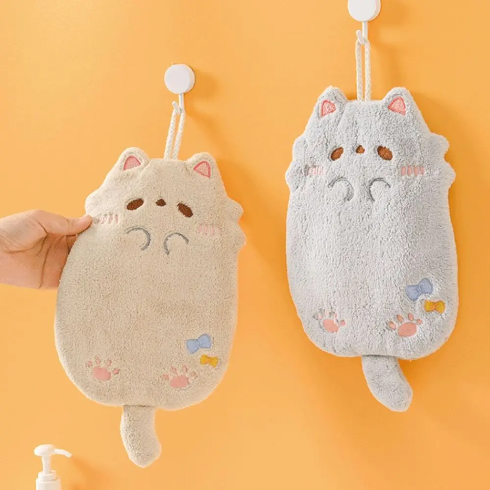 

Kitchen Cleaning Cartoon Hanging Towel Cute Coral Velvet Household Wipe Hands Towel Cartoon Cat Washcloth Wiping Cloth