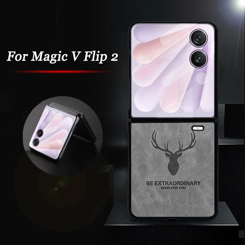 

Cases For Honor Magic V Flip 2 3D Cartoon Elk Deer Head Leather Phone Case For Magic V Flip2 Holster PC Bumper Protection Cover