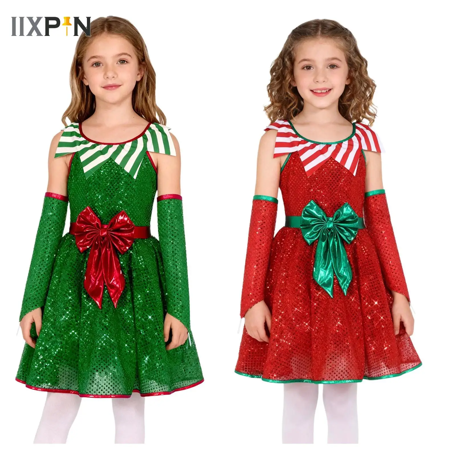 

Big Girls Christmas Santa Claus Cosplay Costume Christmas Figure Skating Dance Tutu Dress Holiday Party Performance Dancewear
