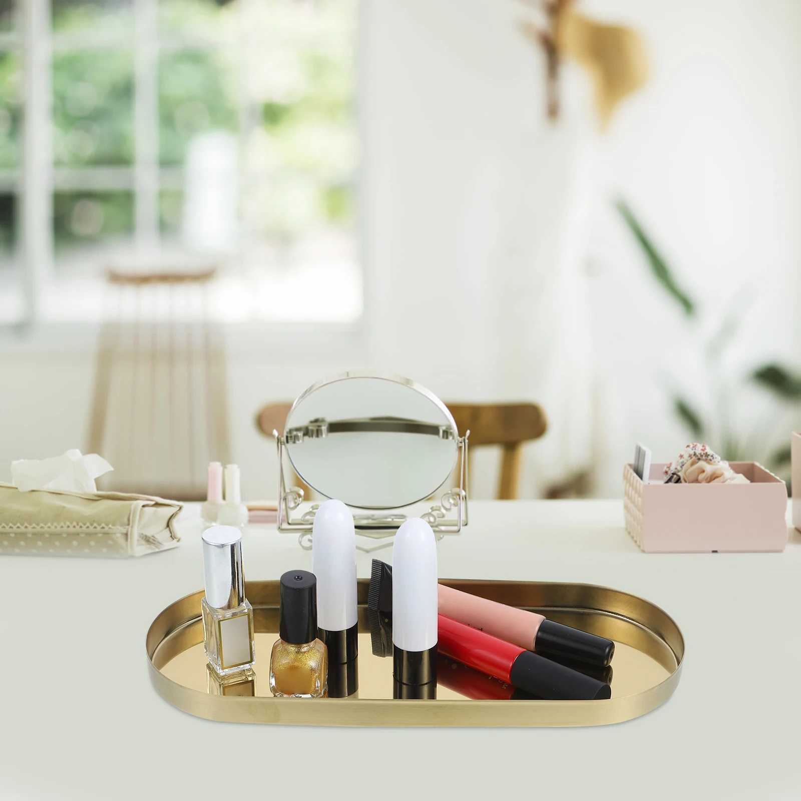 

Stainless Steel Storage Tray Multipurpose Desktop Organizer For Jewelry Cosmetics Snacks Fruits Serving Plate Trinket Tray