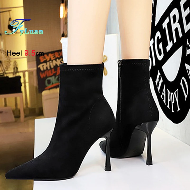العلامة التجارية الجلد المدبوغ الجوارب 9.5 سنتيمتر خنجر تنوعا أحذية للنساء ربيع الخريف البريدي عالية الكعب الأسود أشار تو أنيقة حذاء من الجلد