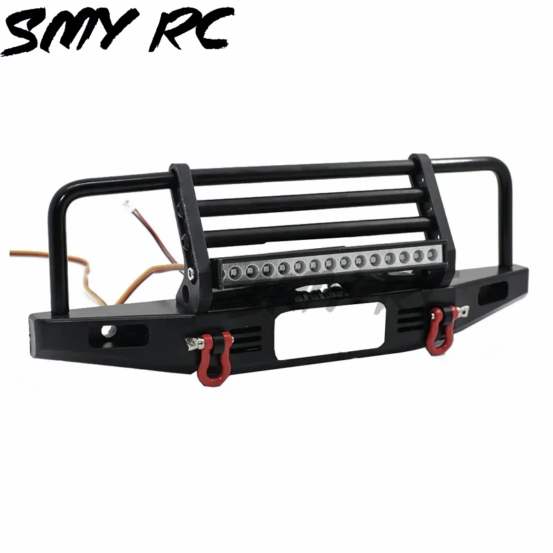 Metal Wilderness Front Bumper Anti-collision LED Light Bar & Winch & Remote Controller For 1/10 RC Climbing Car TRX4 SCX10 9004