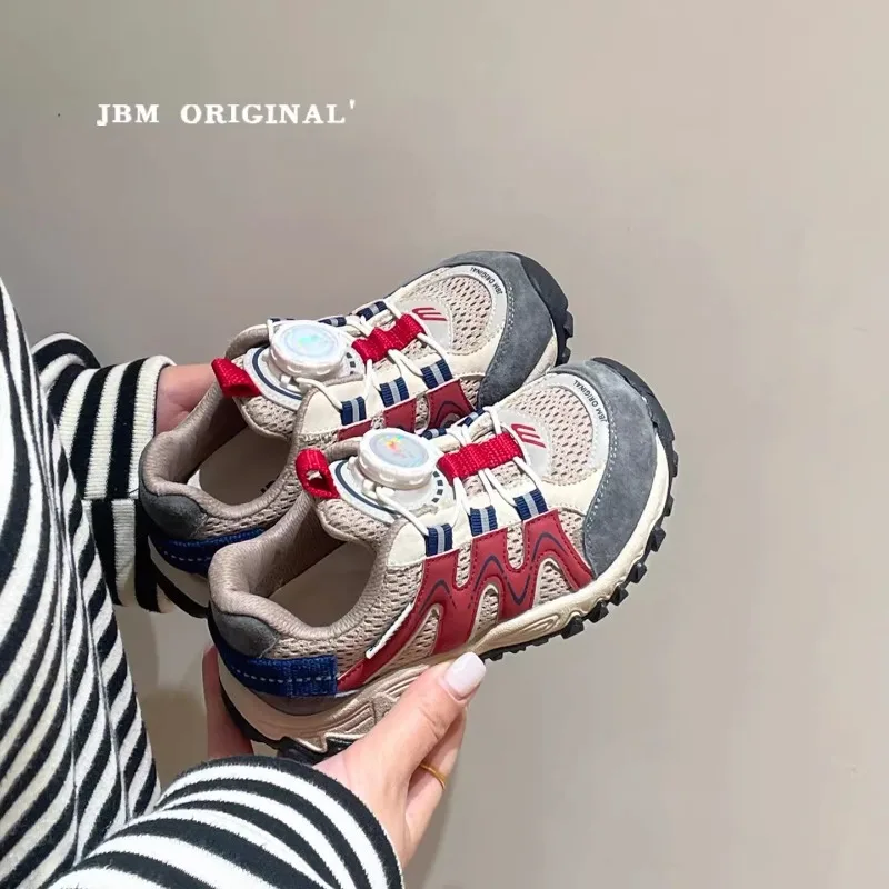 2026 Spring New Children's Outdoor Sports Shoes Rotating Buckle Boys' Outdoor Mountaineering Shoes Girls' Soft Bottom Fashion