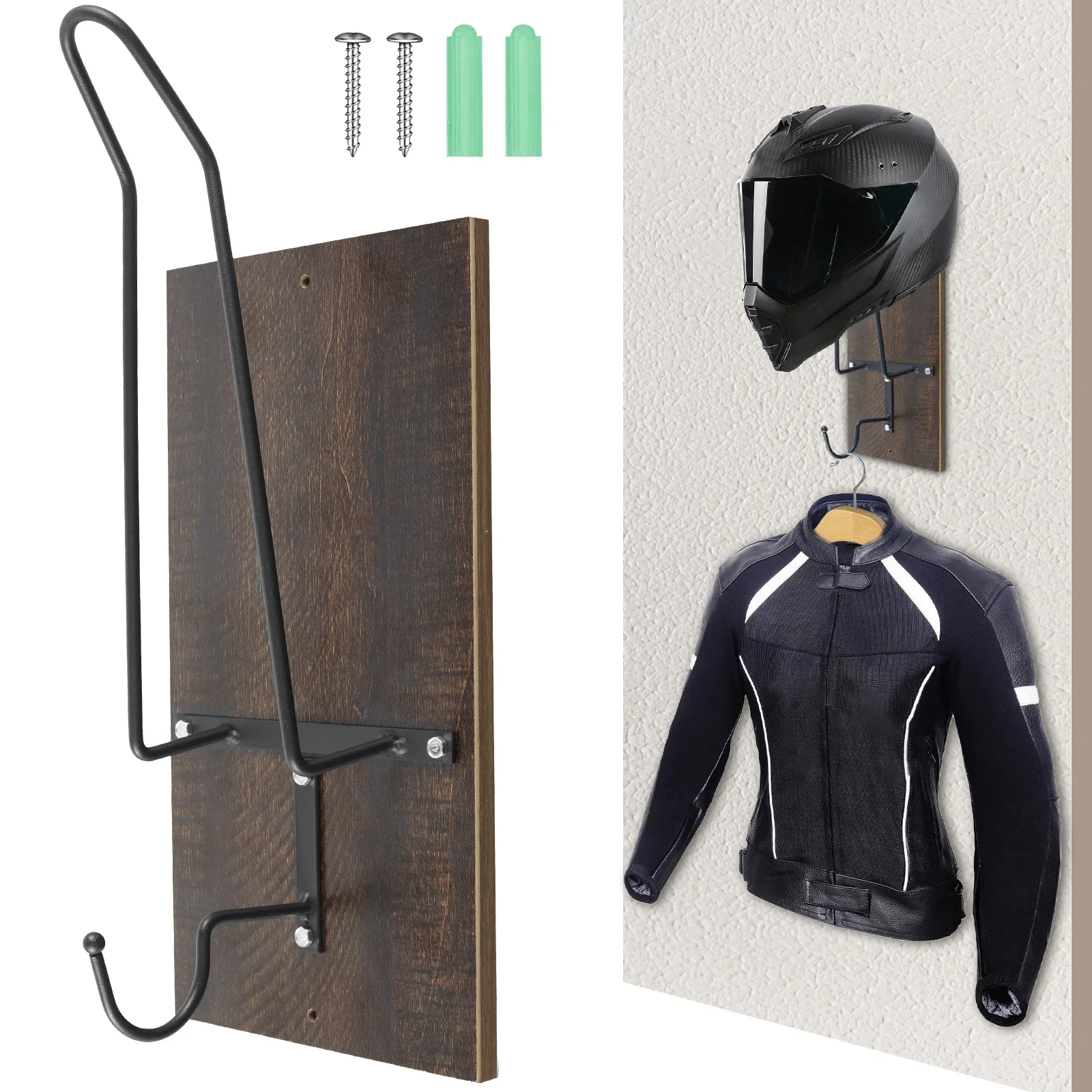 

Motorcycle Helmet Holder Wall Mount Helmet Rack with Hook Wooden Helmet Display Stand Multifunctional Wall Hanging Motorcycle