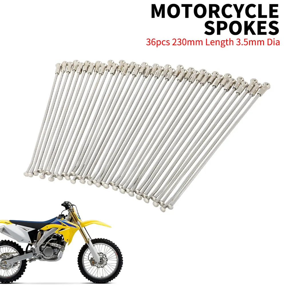

Motocross 36pcs 230mm Length 3.5mm Dia Wheel Steel Spokes Nipples For SUZUKI RMZ250 2007-2015 RMZ450 2005-2015 Dirt Bike