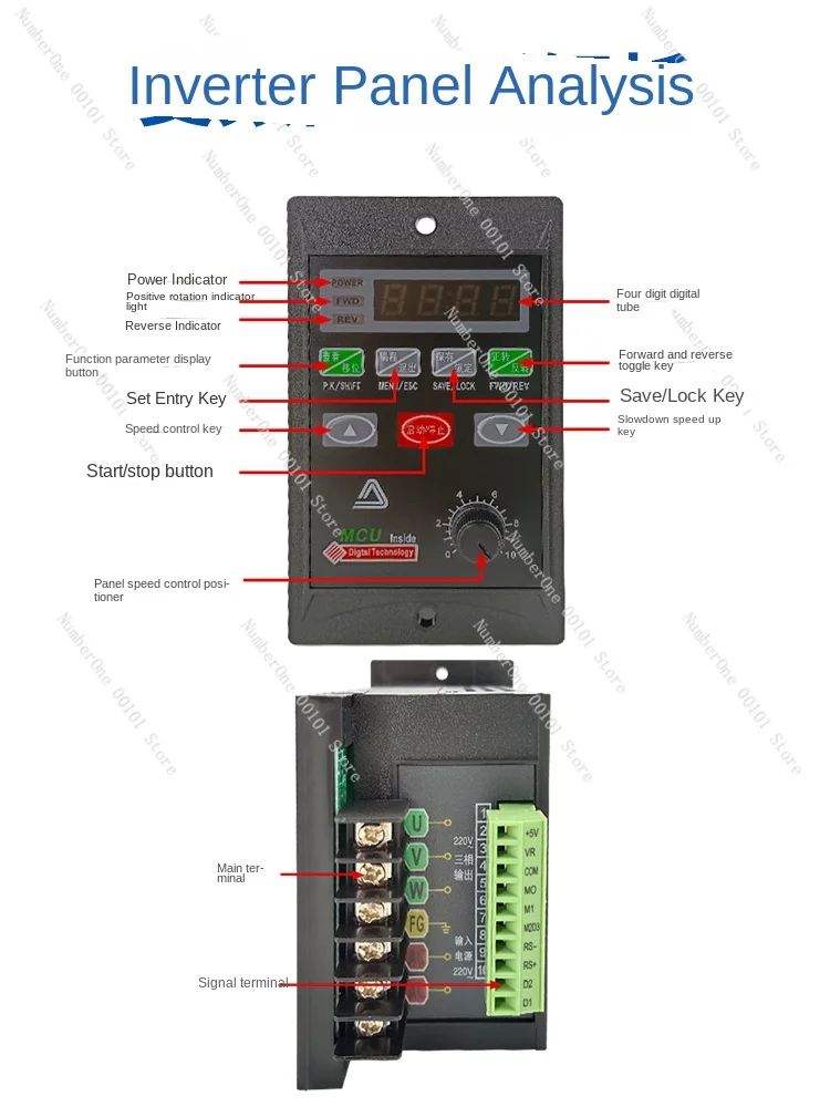 Inverter 750W Three-Phase Reduction Motor Small Diamond Motor Controller Universal Single in Three out 220V Adjustable Speed