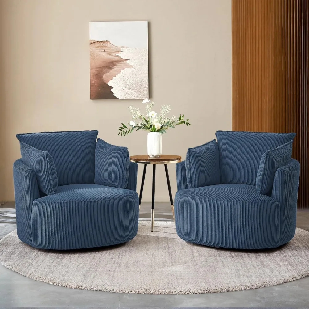 

Swivel Accent Chairs Round Barrel Armchair Upholstered Living Room Chair Corduroy Reading Chair Single Sofa Chairs for Bedroom