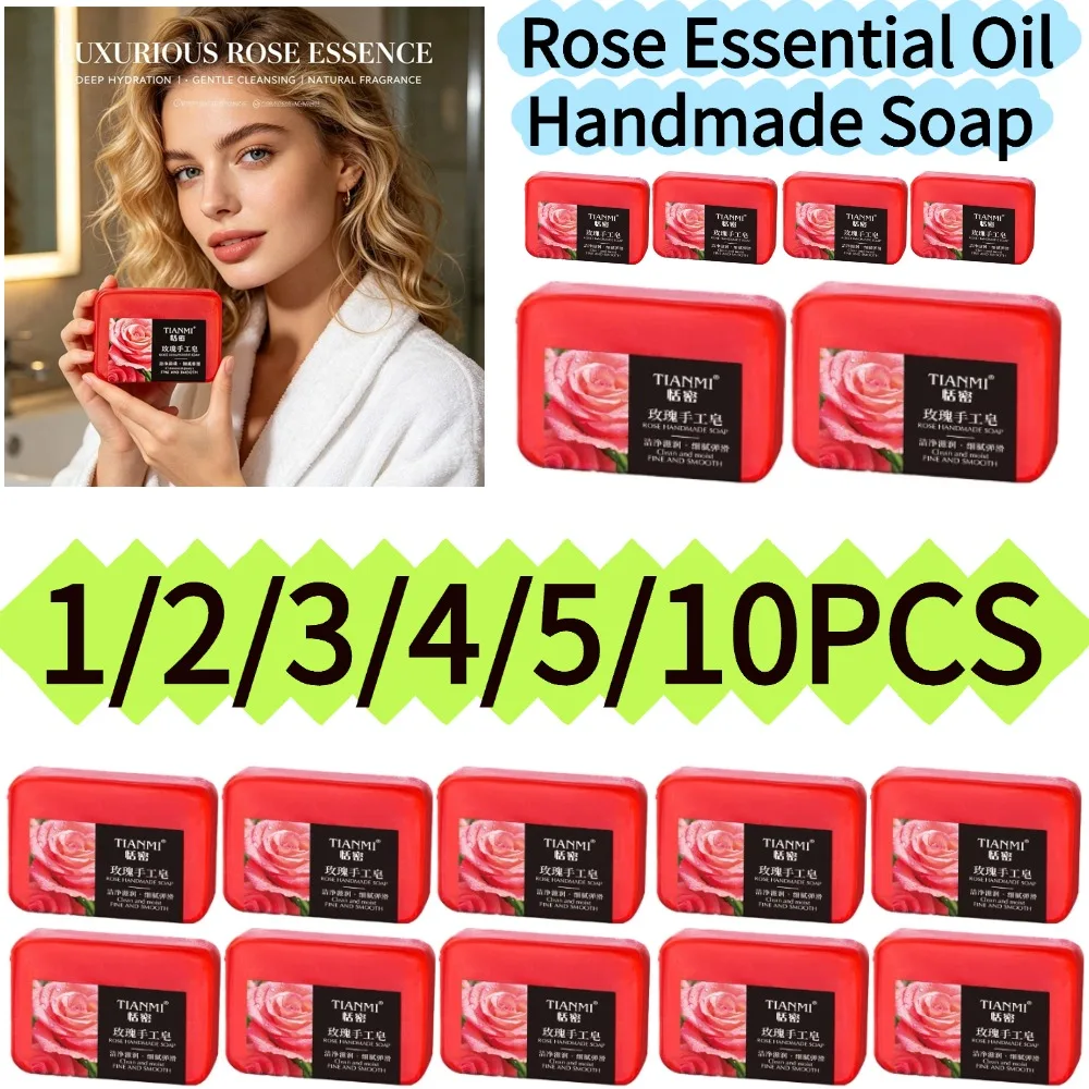 TIANMI 1/2/3/4/5/10PCS All-in-One Rose Essential Oil Cleansing Soap Natural Plant Formula Gentle Clean Moisturize Skincare Soap