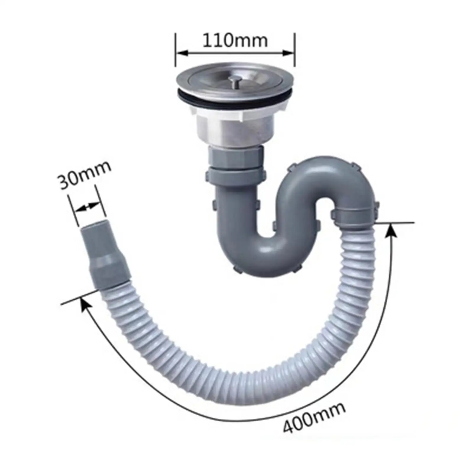 Kitchen Sink Drain Pipe Deodorant Easy to Install Sturdy Fittings Drainage System Sewer Tube for Bathtub Salon Bathroom Sinks