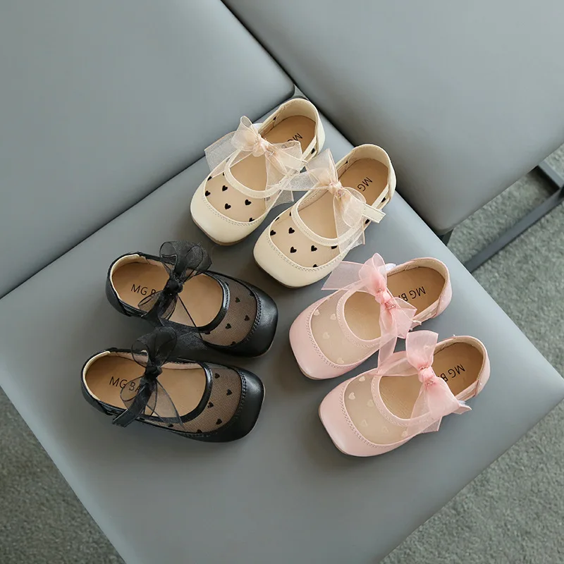 Princess Shoes Girl Mesh Mary Janes Shoes for Kids Leather Shoes Hollow Outs Bowtie Breathable Child Shoe Baby Toddler Shoes