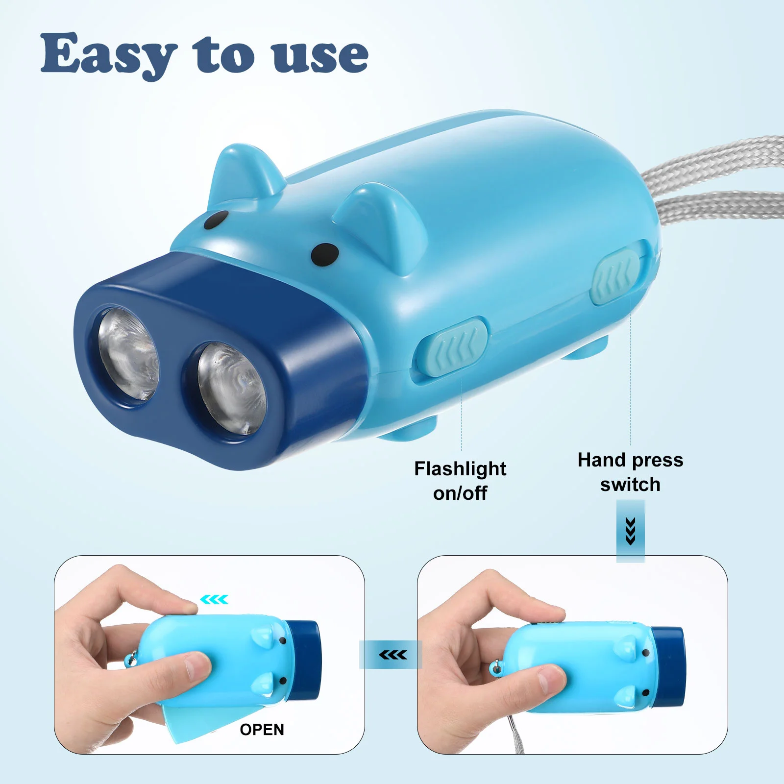 3 قطعة اضغط على زر مصباح يدوي على شكل خنزير كرتوني Led ضوء التخييم المحمول للبالغين مصباح صغير ساطع قابل لإعادة الاستخدام #5