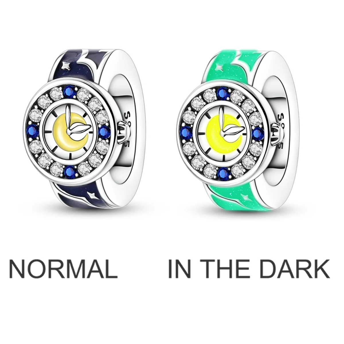 

925 Sterling Silver Luminous Star Moon Charms Bead CZ Zircon Watch Dangle Fit Original Bracelet DIY Women Jewelry Gift