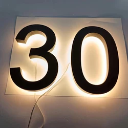 Metal Baked Paint 3D LED House Number Light Outdoor Waterproof Home Villa Door Plates Stainless Steel Letter Sign Address Number