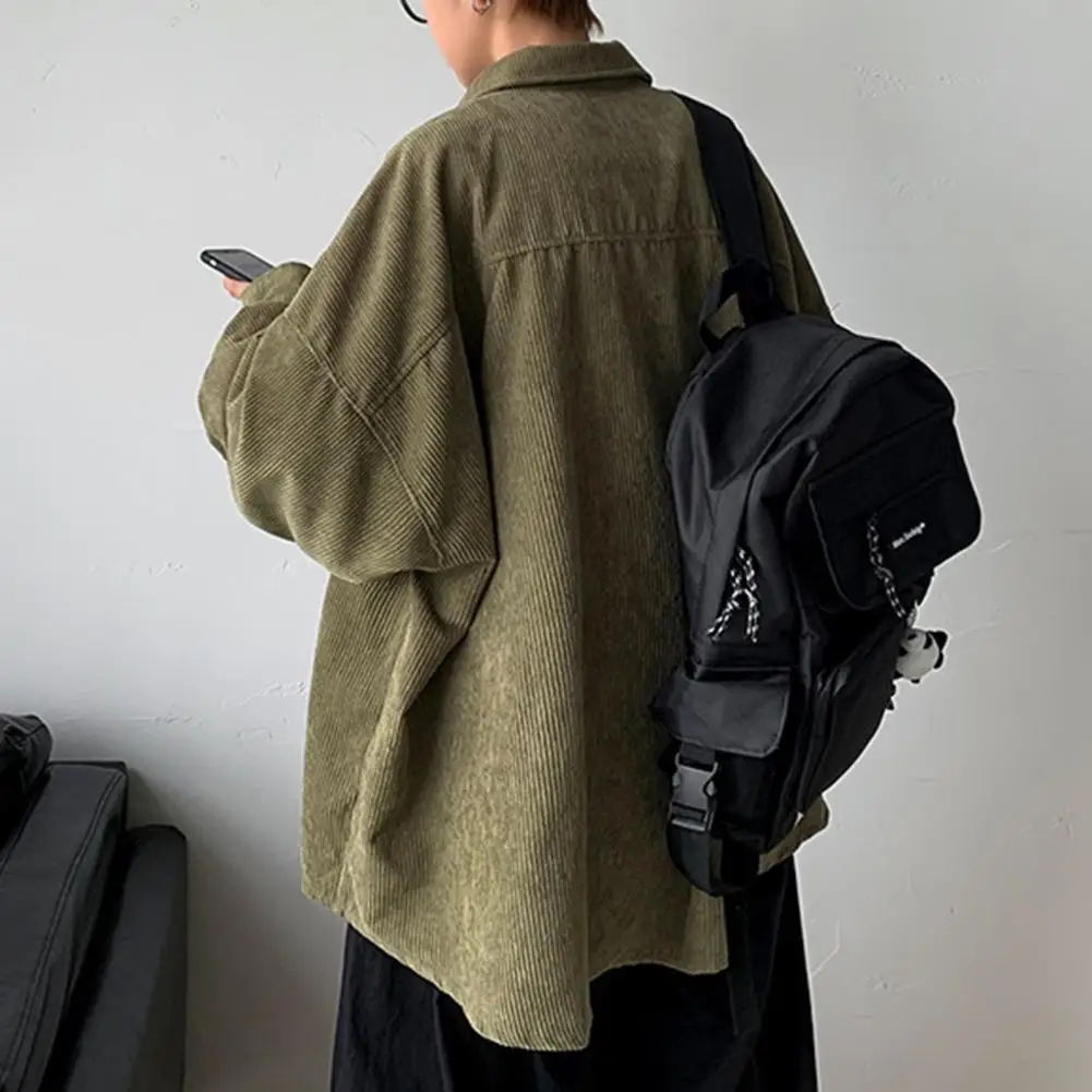 Spring Shirt Single-breasted Placket Casual Warm Corduroy Patch Pocket Men Tops Men Tops for Work