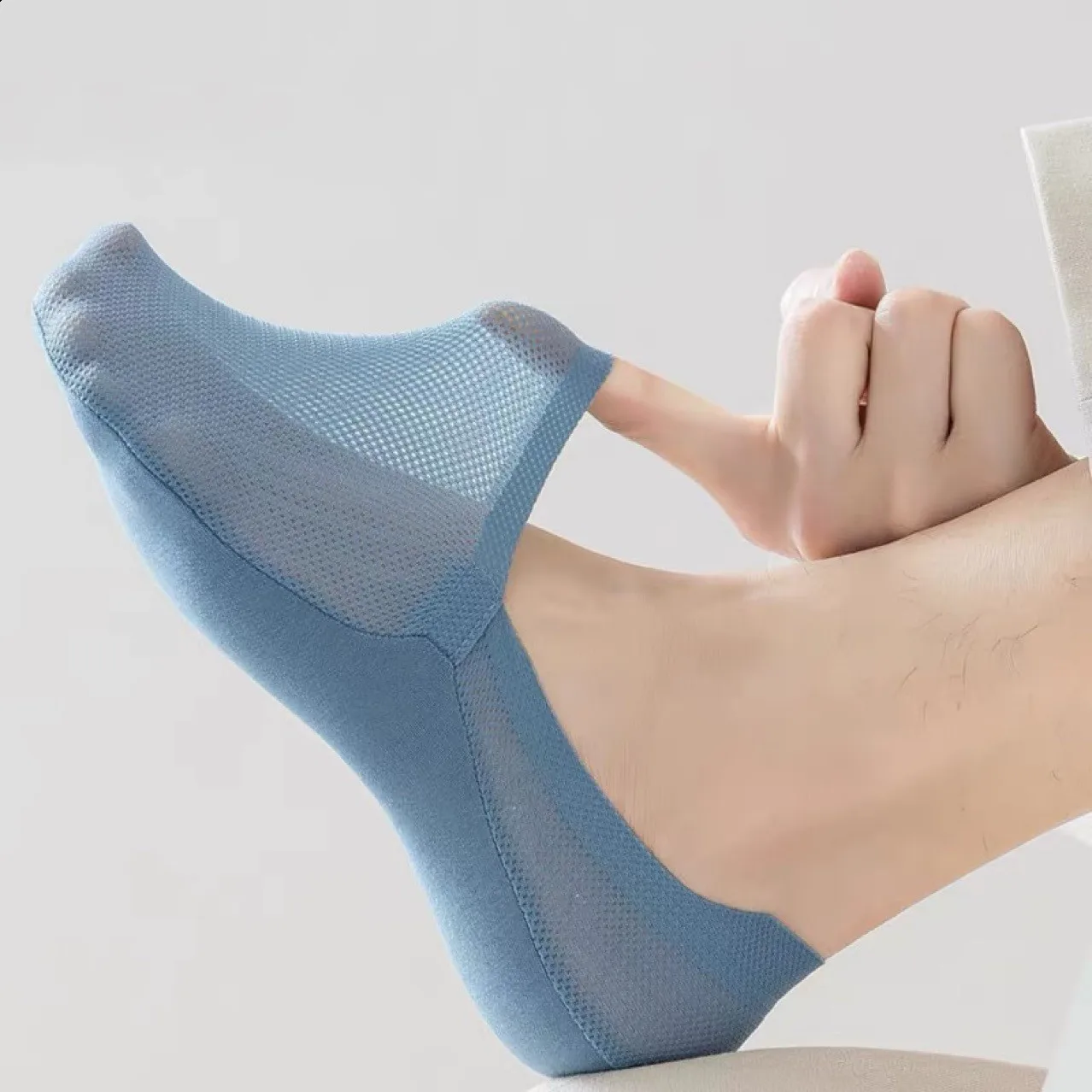 Man Breathable Invisible No Show Male Ice Silk Ankle Sock Slippers Summer Hollow Out Mesh Thin Anti-slip Low Cut Boat Socks