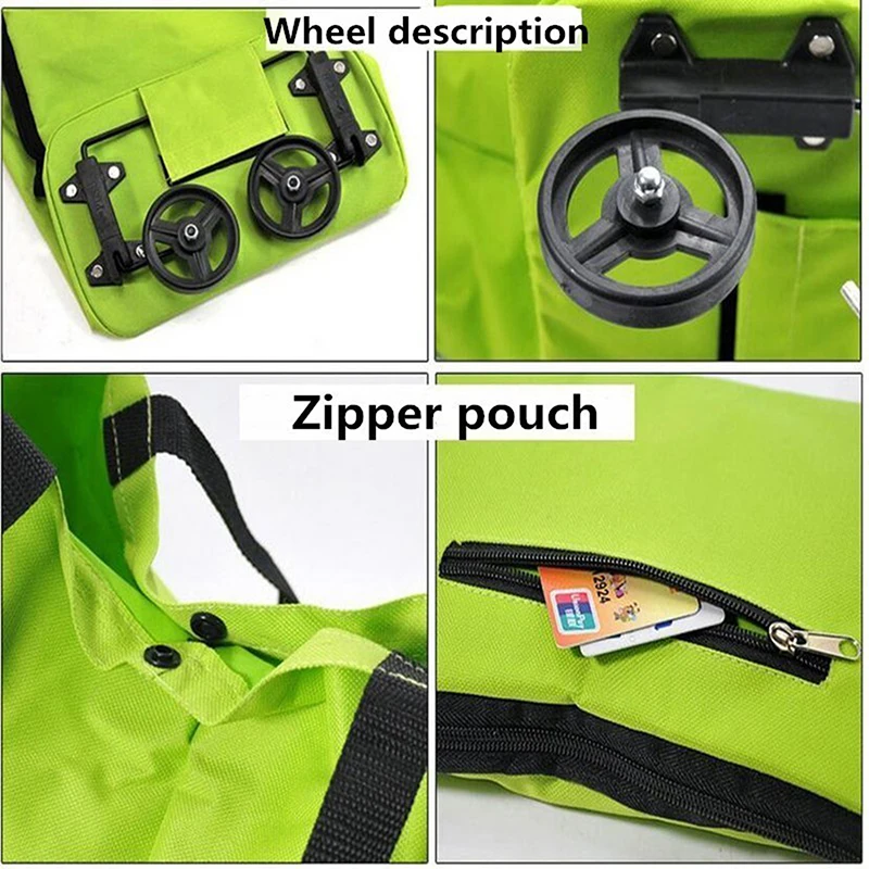 Foldable Shopping Trolley Bag With Wheels Large Reusable Cloth Hand Tote Bolsas Eco Fabric Storage Bag Grocery Pull Cart Bag