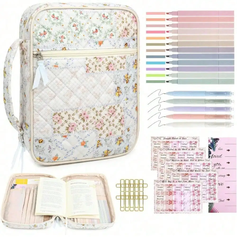 

Women's Bible Cover Bag, Large Bible Cover Bag, Bible Study Supplies, Bible Journal Set, Book Carrying Case, Set With Bible, Highlighters, And Bookmark, Christian Gift