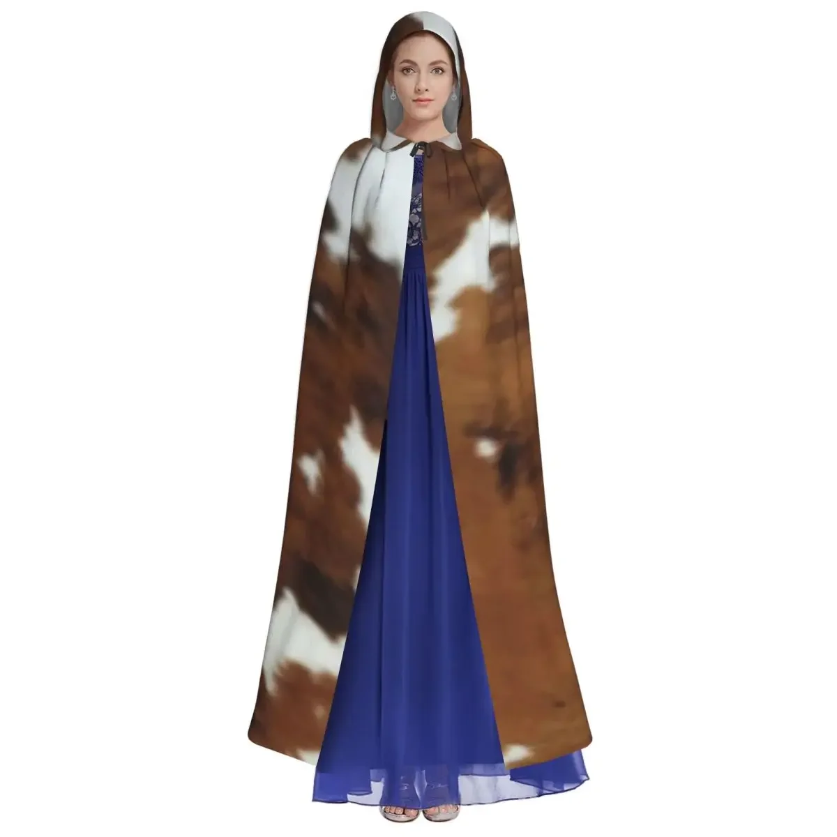 Brindle Cow Hide Long Hooded Cloak Witch Medieval Costume Cosplay Cape HalloweenVampire Adult Unisex