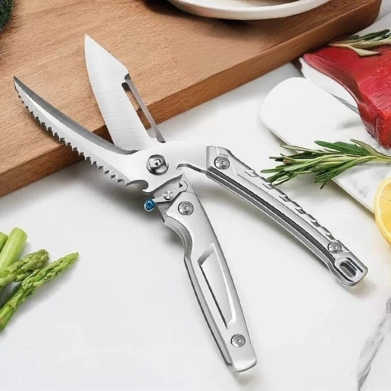 New Kitchen Scissors Powerful Chicken Duck Goose Bone Cutting Sharp Multi-functional Stainless Steel Fish Killing Food Scissors