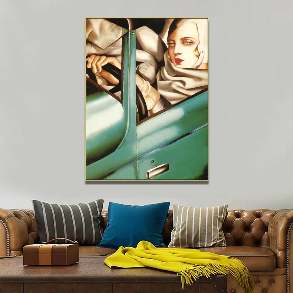 Tamara de Lempicka oil painting,My Portrait (Self-Portrait in the Green Bugatti) Modern art Home wall decorative picture