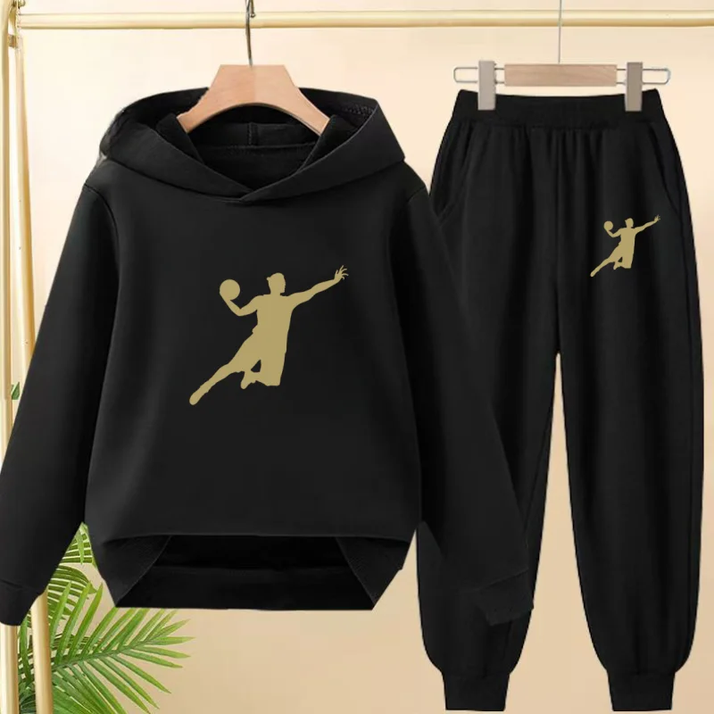 

3-12 Age Children Outerwear Autumn Winter 2 Piece Boy Girl Hoodie Trousers Pullover Leisure Hooded No. 23 Basketball Sportswear