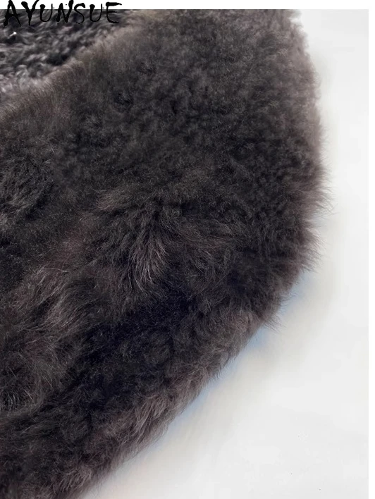 AYUNSUE 천연 양가죽 모피 코트 여성 미디 길이 진짜 가죽 재킷 따뜻한 진짜 모피 겨울 옷 여성용 2025