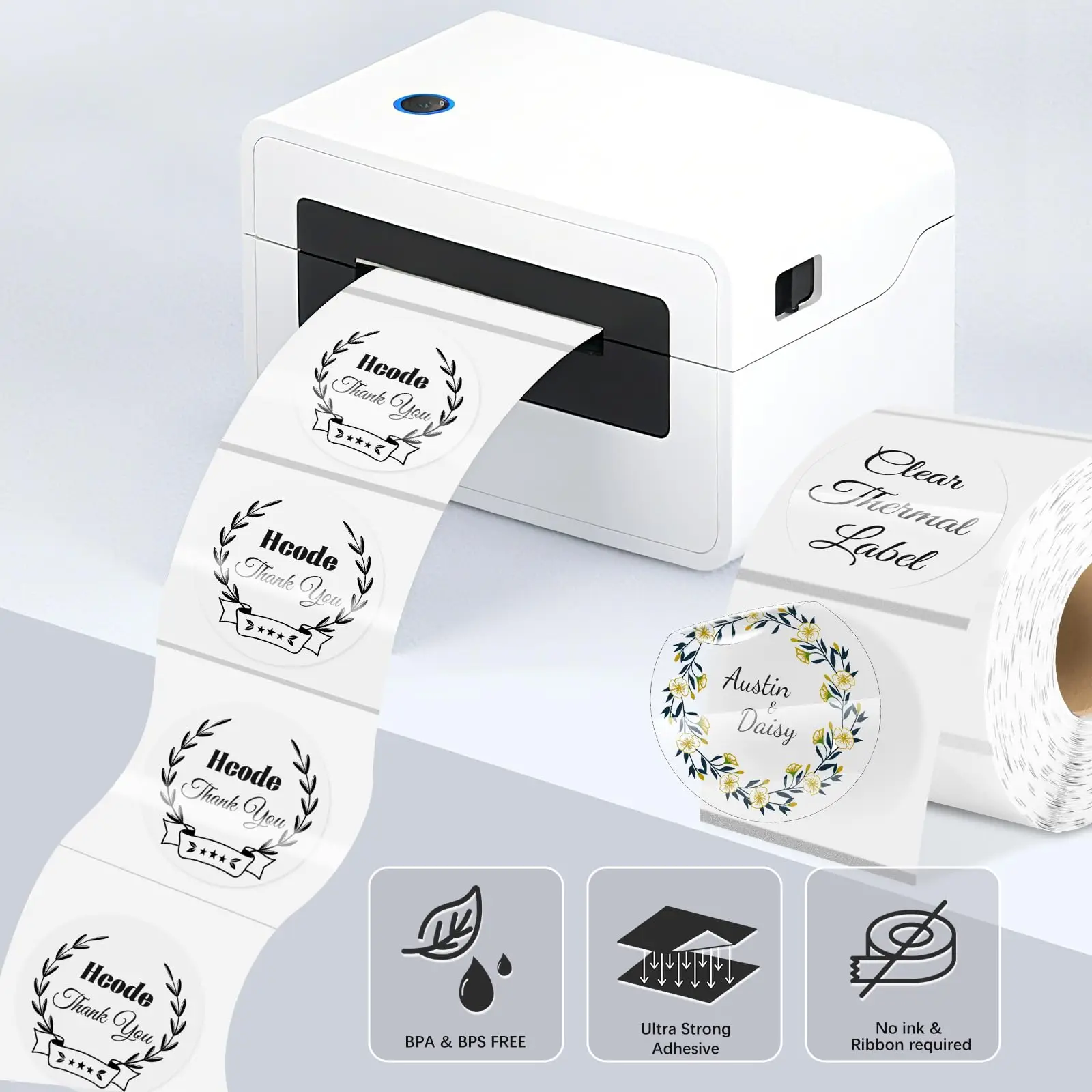 Przezroczyste etykiety termiczne do drukarek etykiet wysyłkowych, naklejki z napisem „Dziękuję”, idealne do małych firm.