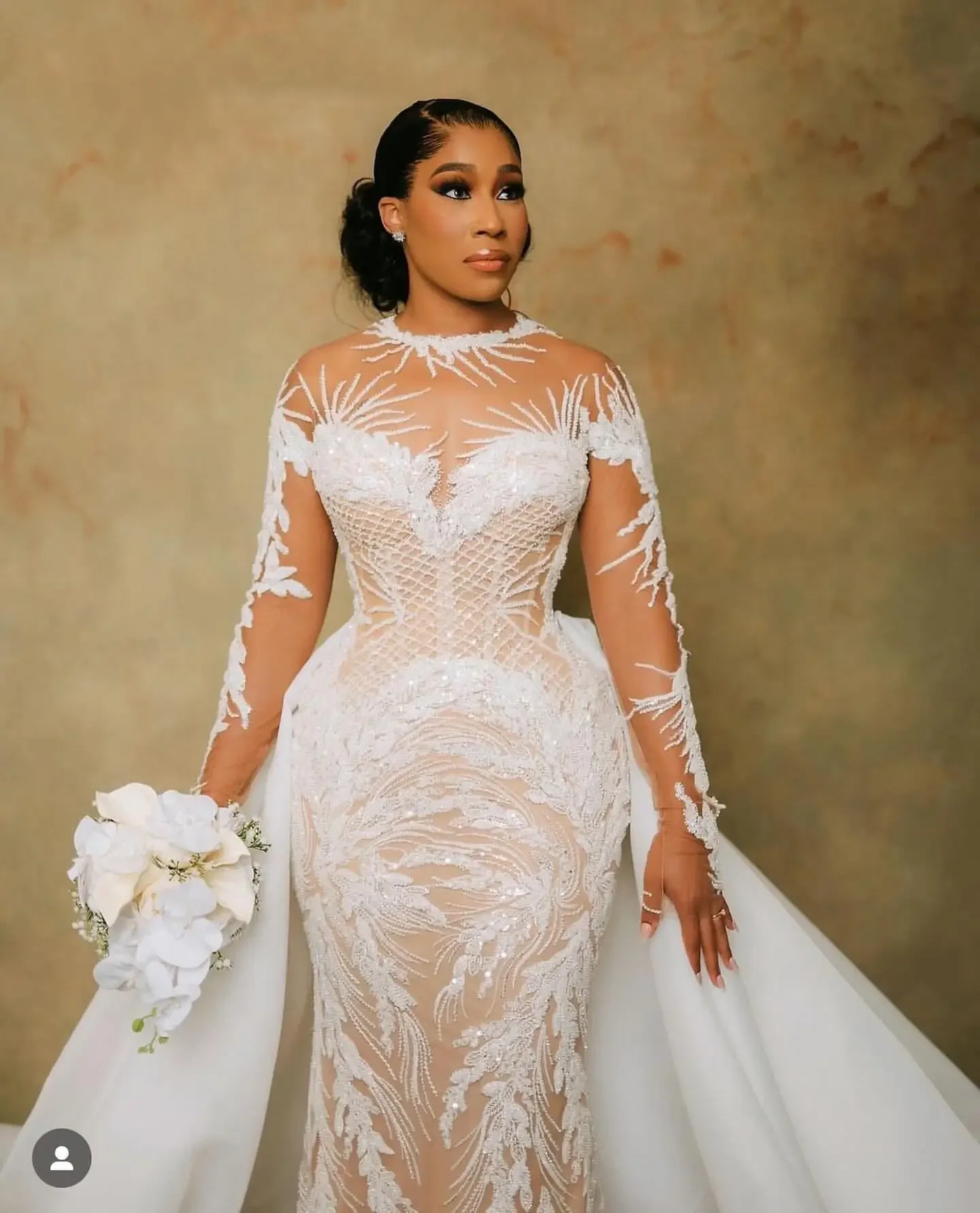 Customized Arabic Aso Ebi Plus Size Illusion Mermaid Ivory Wedding Dress Beaded Sequined Lace Bridal Gowns Dresses
