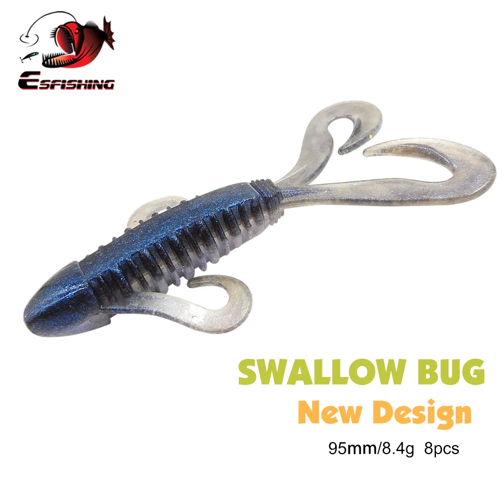 ESFISHING NEW Craw Lure Swallow Bug 95mm 8pcs Fishing Bait Soft Plastic Worm for Bass Pike