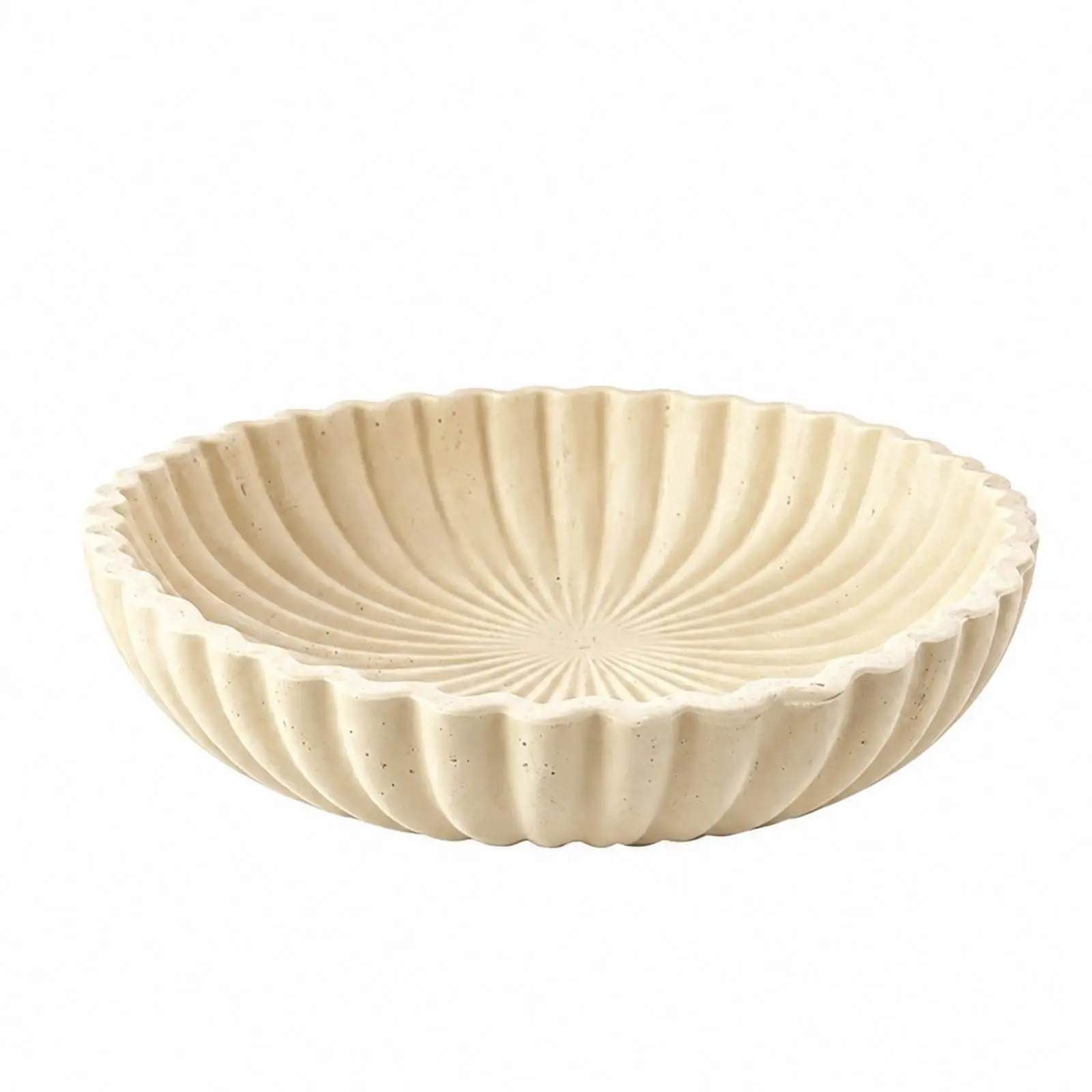 Fluted Serving Bowl with Rim Polished Travertine-Like Snack Bowl Versatile for Coffee Table, Home Decor