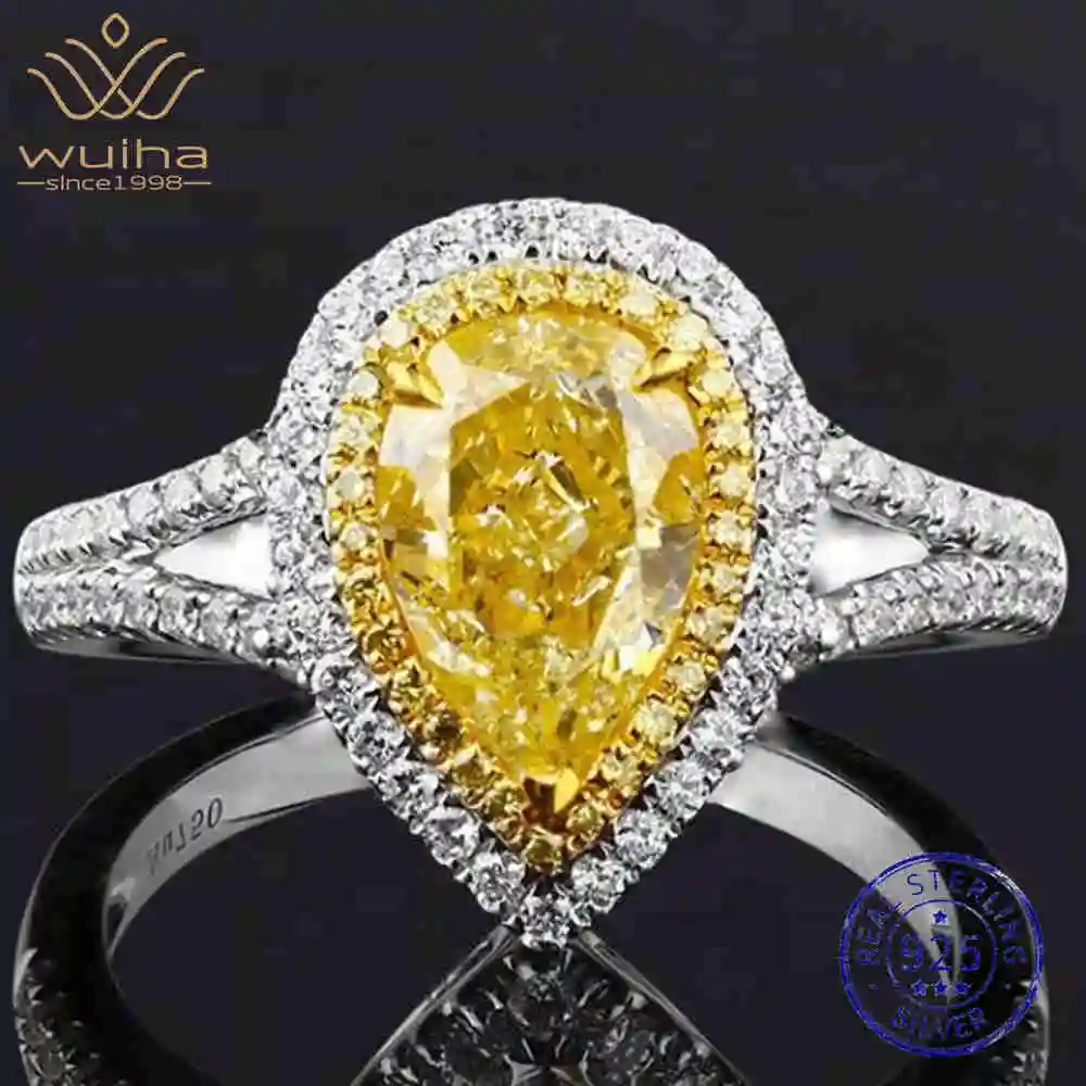 

WUIHA Винтаж 100% стерлингового серебра 925 пробы лабораторный сапфир цитрин высокоуглеродистые бриллианты драгоценный камень свадебное обручальное кольцо ювелирные изделия