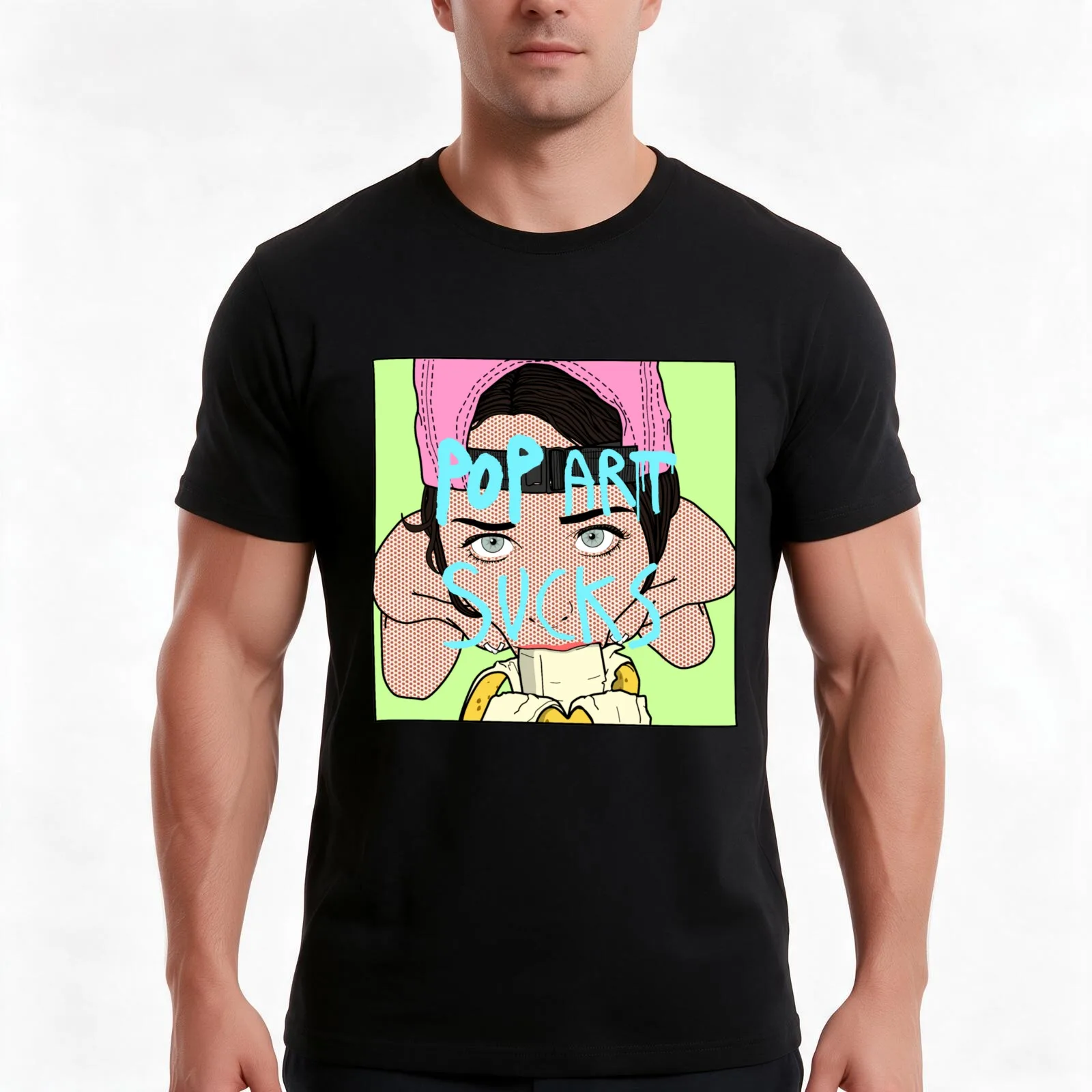 Pop Art Sucks T-Shirt, Summer Casual Cotton Tee, Oversized Streetwear Tops, Vintage Graphic Print, Loose Fit Short Sleeve