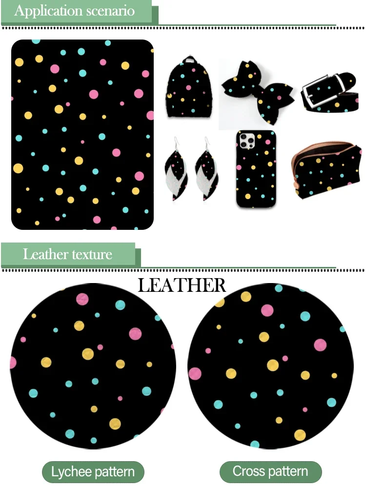 

Colorful Dot 30*22cm Print Pattern Faux Leather Vinyl Cross Grain for DIY Hair Bow Jewelry Earring Craft Making
