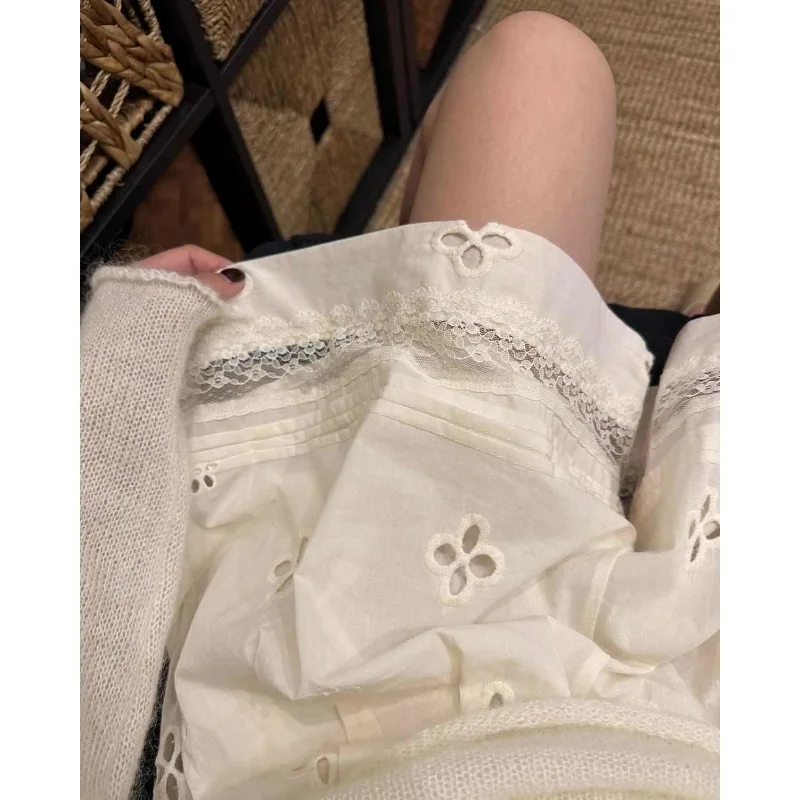 

Hollow Lace Splicing Shorts 2026 Summer High Waist Casual Loose Wide Leg Shorts