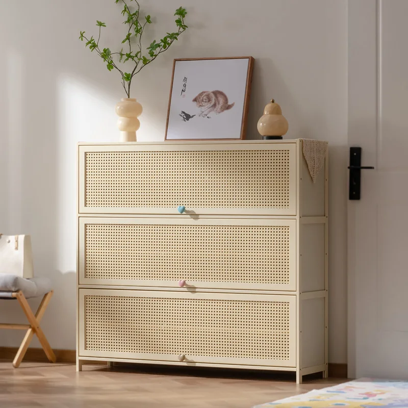 ins Cream Style Shoe Cabinet Home Door Against the Wall Large Capacity Entry Door Entrance Solid Wood Storage Shoe Rack image 2