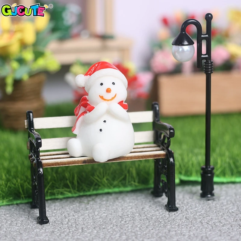 2Pcs/set Dollhouse Miniature Wooden Park Bench Street Lamp Suit Fairy Garden Micro Landscape Ornament Furniture Model Decor Toys