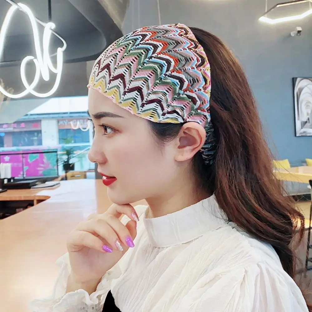 

Personality Non Slip Wave Mesh Headband Hollow Colorful Lace Hairbands Headdress Lightweight Wide Side Head Wrap Mother